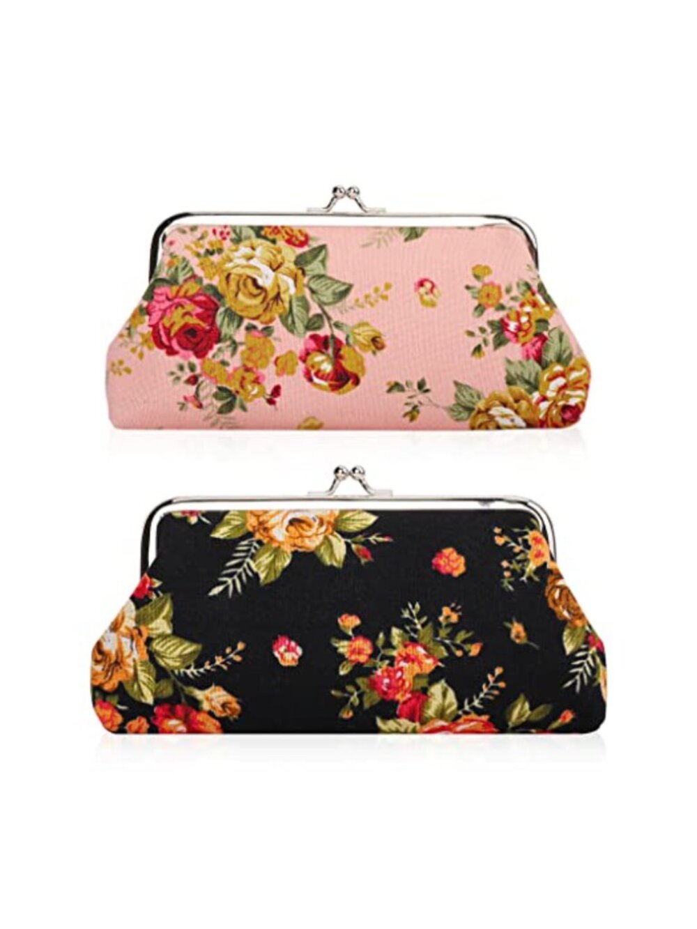 2 Pack Canvas Coin Purse Kiss Lock Change Pouch Cosmetic Clutch Wallet